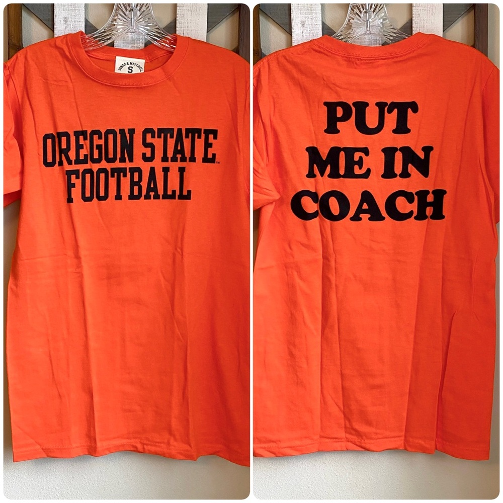 NEW OSU Men’s S Football Tee Put Me In Coach Orange Black Oregon State Beavers T